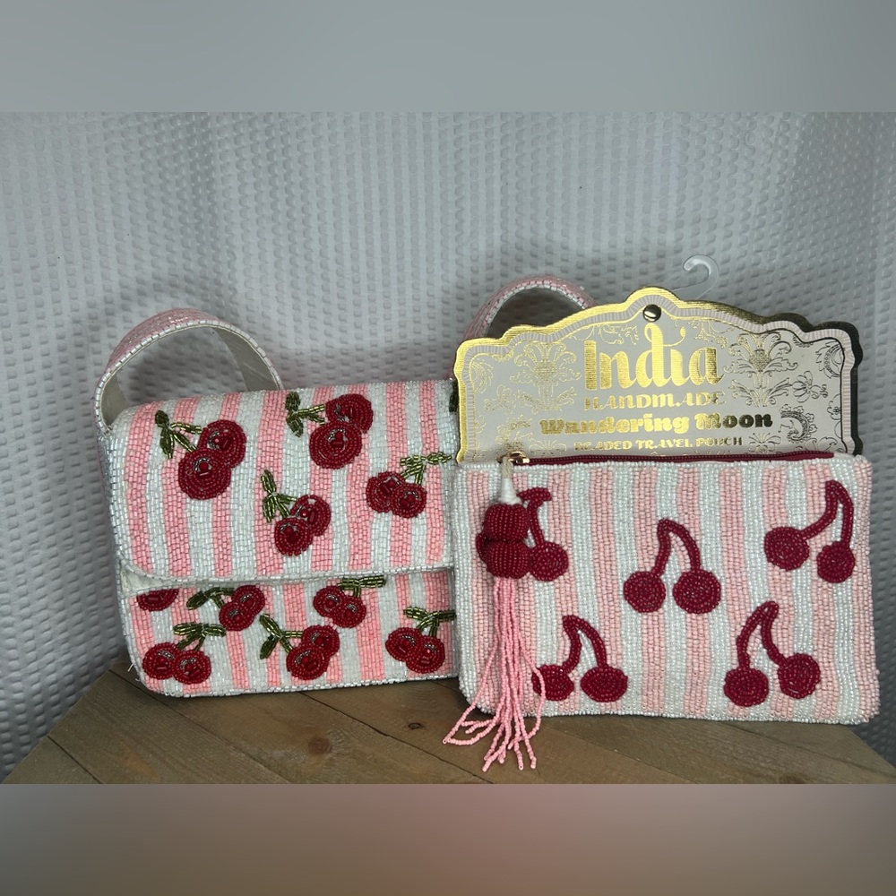 Viral Beaded Cherry Bag With Matching Pouch!!